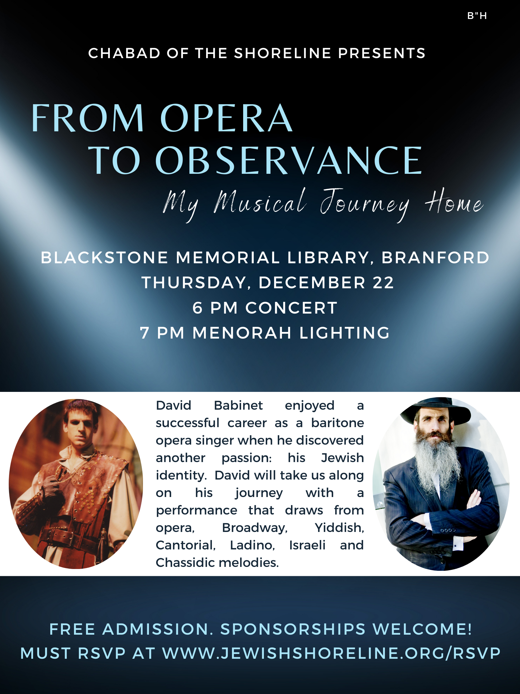 From Opera to Observance Thursday, December 22, Blackstone Memorial Library, Branford  6 PM concert