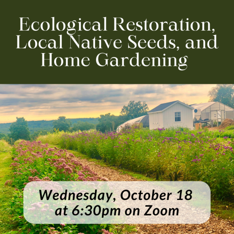 Ecological Restoration, Local Native Seeds, and Home Gardening  Wednesday, October 18  at 6:30pm on Zoom