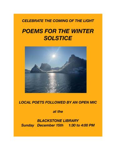 Poems for the Winter Solstice on Sunday, December 15th from 1:30 to 4pm