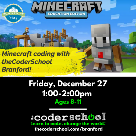 Minecraft coding on December 27 from 1-2pm