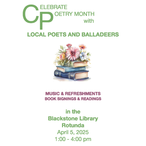 Local Poets Fair on Saturday, April 5th from 1 to 4pm. Registration not required.