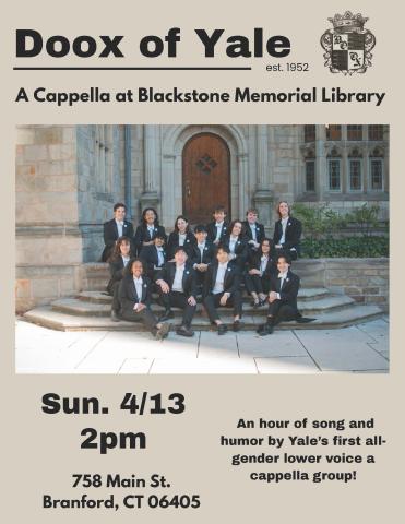 Doox of Yale A Cappella Concert on Sunday, April 13th at 2pm.