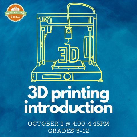 October 1 at 4pm: 3D Printing