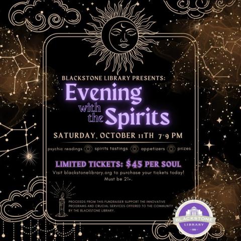 Evening with the Spirits on Saturday, October 11th from 7 to 9pm.