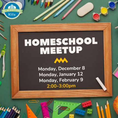 Homeschool meetup meets 12/8, 1/12, and 2/9 from 2-3pm