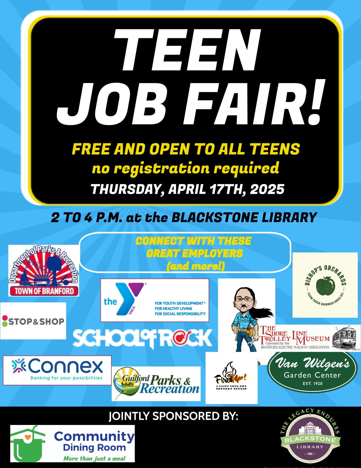 Teen Job Fair - April 17 from 2-4pm